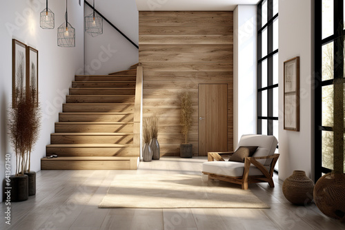 Scandinavian modern hallway interior design in a minimalist style.
