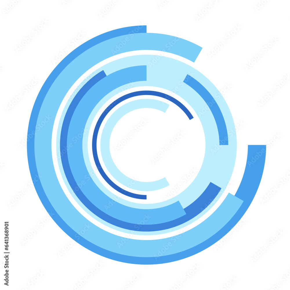 Abstract illustration of rotating colored stripes isolated on white background. Radial bar infographic chart design. Circular geometric blue color shapes. Design element for statistics, analitics. Abstract illustration of rotating colored stripes isolated on white background. Radial bar infographic chart design. Circular geometric blue color shapes. Design element for statistics, analitics.