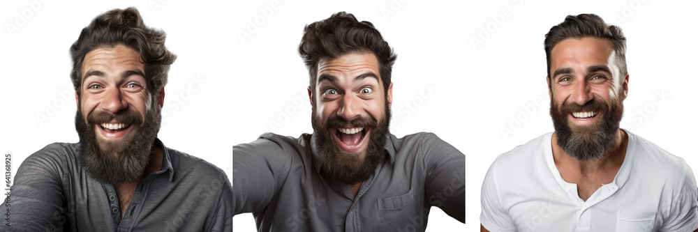 Happy man with beard taking a selfie Portrait transparent background Happy man with beard taking a selfie Portrait transparent background