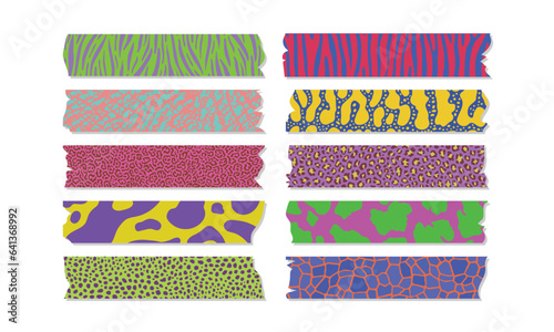 Set of Animal Skin Theme Washi Tapes Vector Design Graphic Template