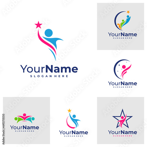 Set of Leader logo design Template. Star People logo vector illustration.