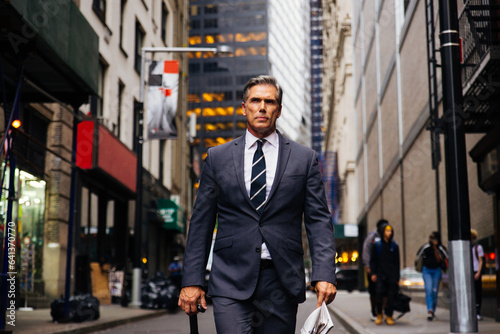 Senior businessman wearing elegant suit in New York - Handsome mature adult business manager strolling in the city © oneinchpunch