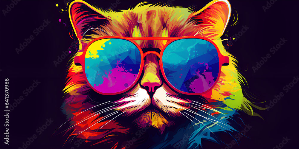 Cool Cat in Shades: A Vibrant Painting of a Feline Sporting Stylish Sunglasses