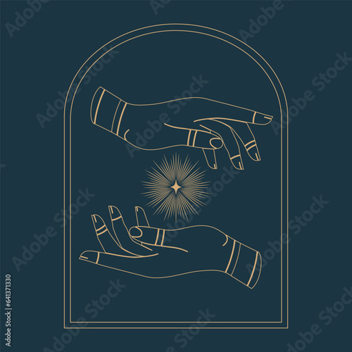 Vector line feminine decoration design hands with star illustration.