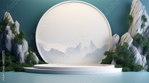 Oriental-Inspired White Round Flat Podium Product Display