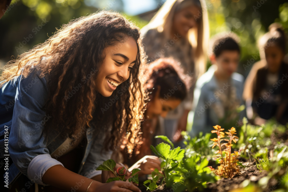 © Keitma - Teen girls at a community garden, planting and gardening together