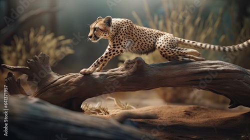 Illustration of a cheetah stalking its prey with its flock photo