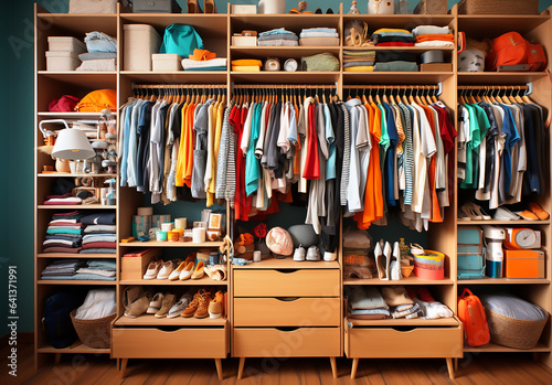 Children's dressing room, clothes storage organization.Generative AI
