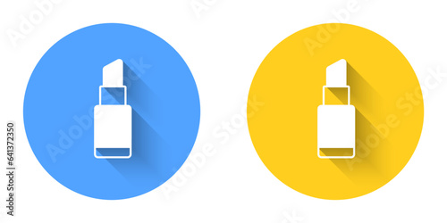 White Lipstick icon isolated with long shadow background. 8 March. International Happy Women Day. Circle button. Vector