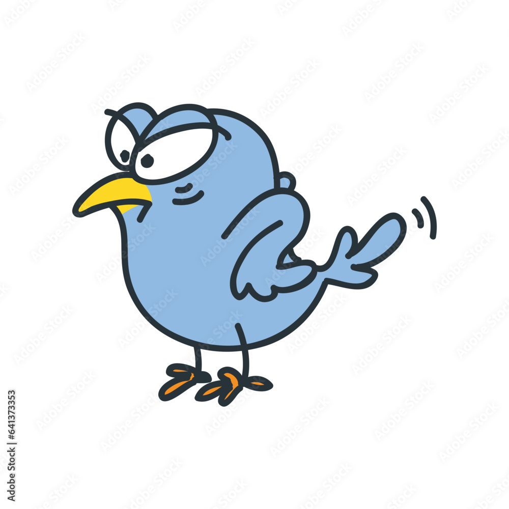Fototapeta premium Funny doodle bird. Cartoon illustration of a angry blue bird isolated on a white background. Vector 10 EPS.