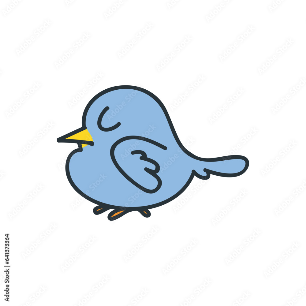 Obraz premium Funny doodle bird. Cartoon illustration of a sleeping blue bird isolated on a white background. Vector 10 EPS.