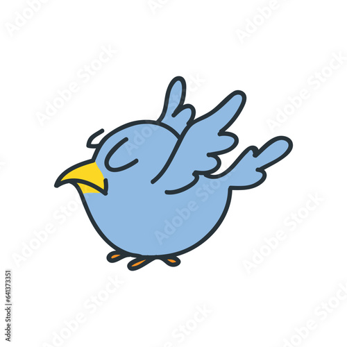 Funny doodle bird. Cartoon illustration of a flying blue bird isolated on a white background. Vector 10 EPS.