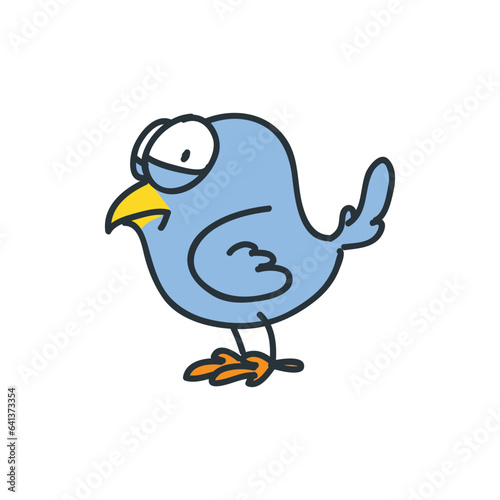 Funny doodle bird. Cartoon illustration of a sly blue bird isolated on a white background. Vector 10 EPS.
