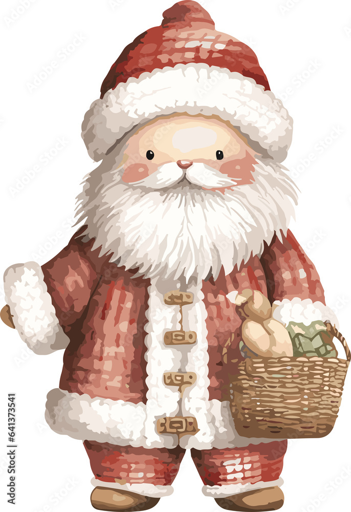 Watercolor Merry Christmas illustration Santa Claus.Knitted painting texture.