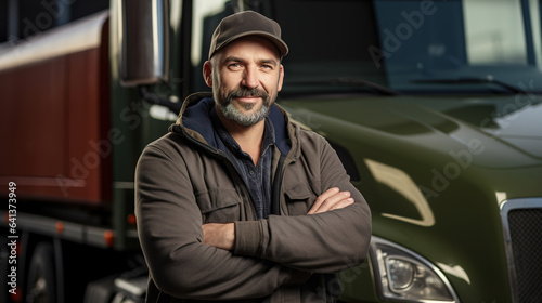 Positive male truck driver close-up © dwoow