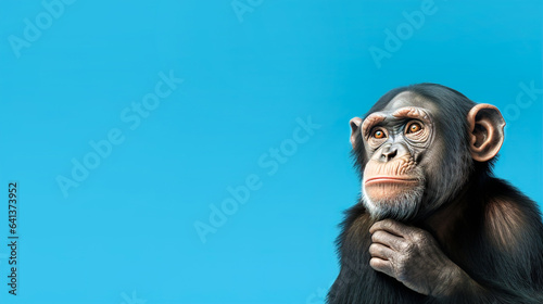 Surprised chimpanzee on a blue background