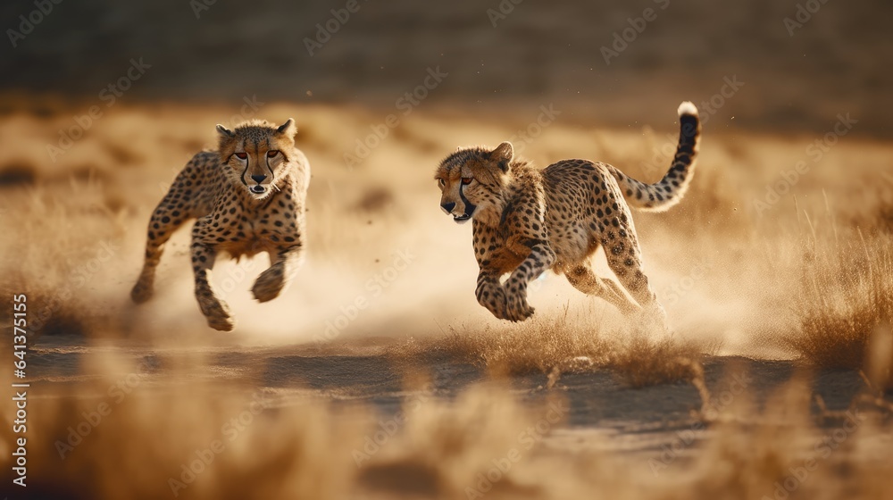 Illustration of a cheetah stalking its prey with its flock Illustration of a cheetah stalking its prey with its flock