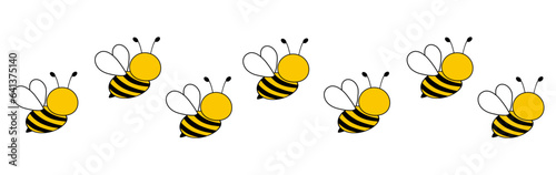 Flying bees route. Bumblebee set. Vector illustration isolated on white.