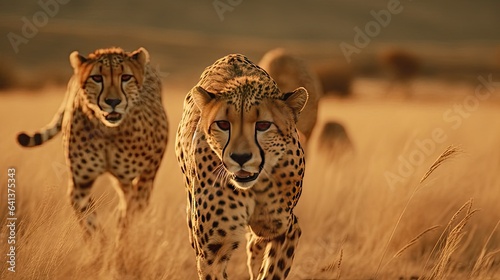 Illustration of a cheetah stalking its prey with its flock