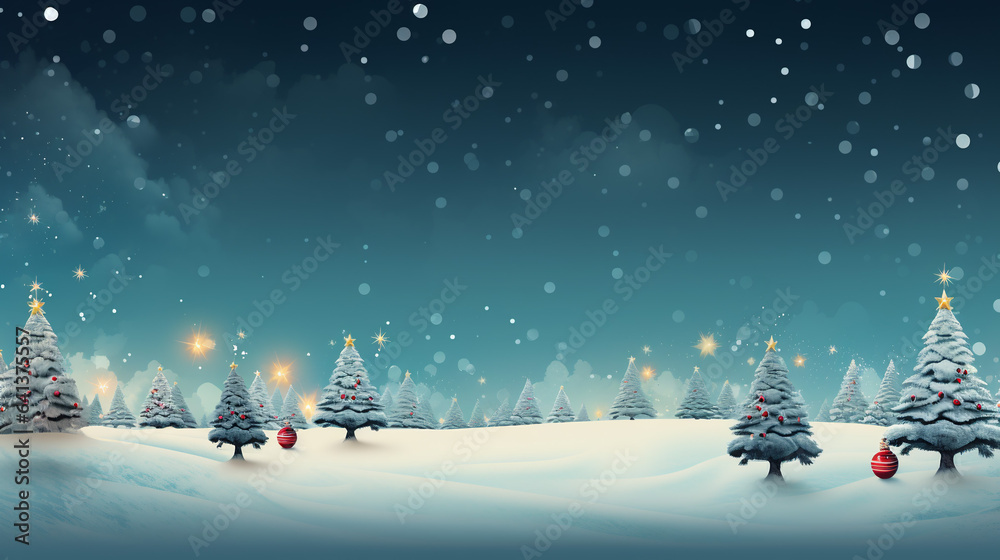 Obraz premium blue christmas background with snow-covered firs. copy space for text