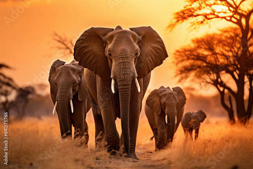 Herd of elephants in the savanna at sunset © Veniamin Kraskov