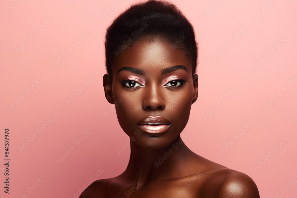 Beautiful african american woman with perfect skin on pink background.Generative Ai Beautiful african american woman with perfect skin on pink background.Generative Ai