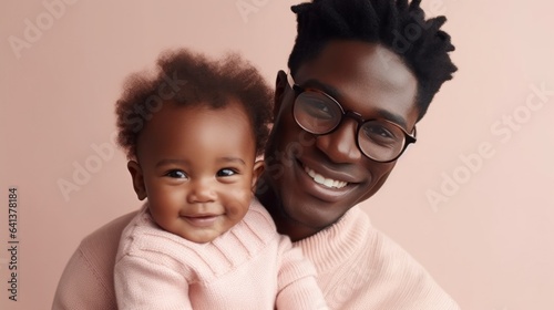 An Afro dad and his baby sharing a loving hug. Generative AI