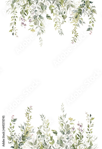 frame tropical watercolor herbal branch with leaves for text