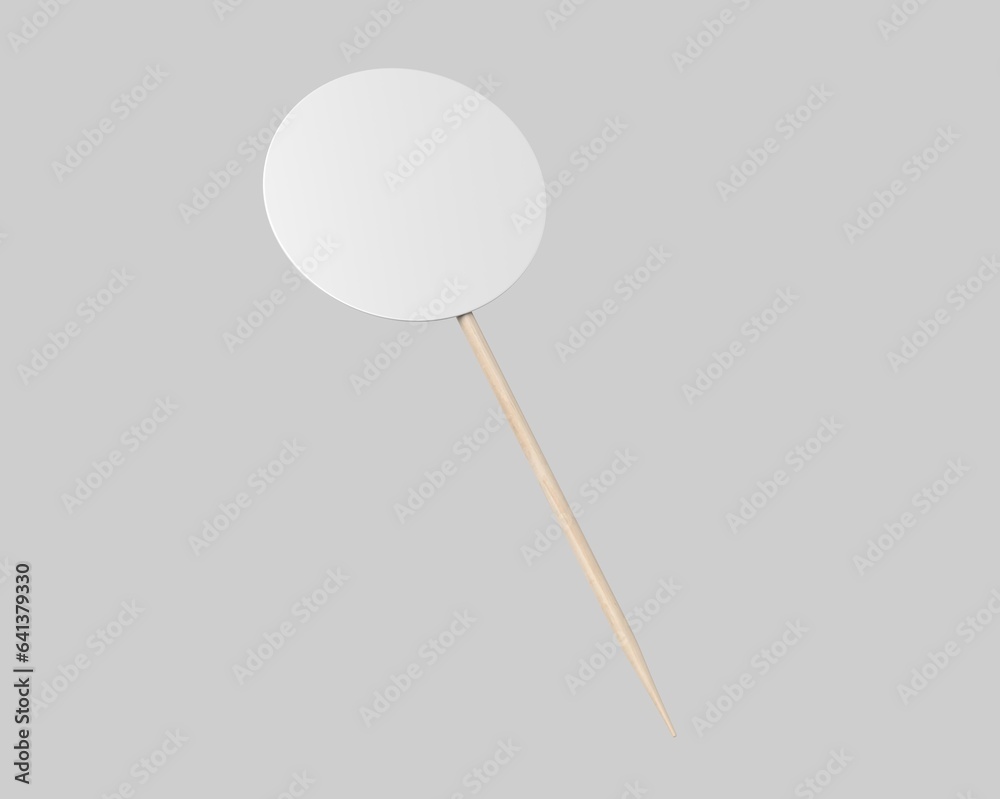 Round flag on wooden toothpick. Round paper topper for cake or other food, 3d illustration. Round flag on wooden toothpick. Round paper topper for cake or other food, 3d illustration.
