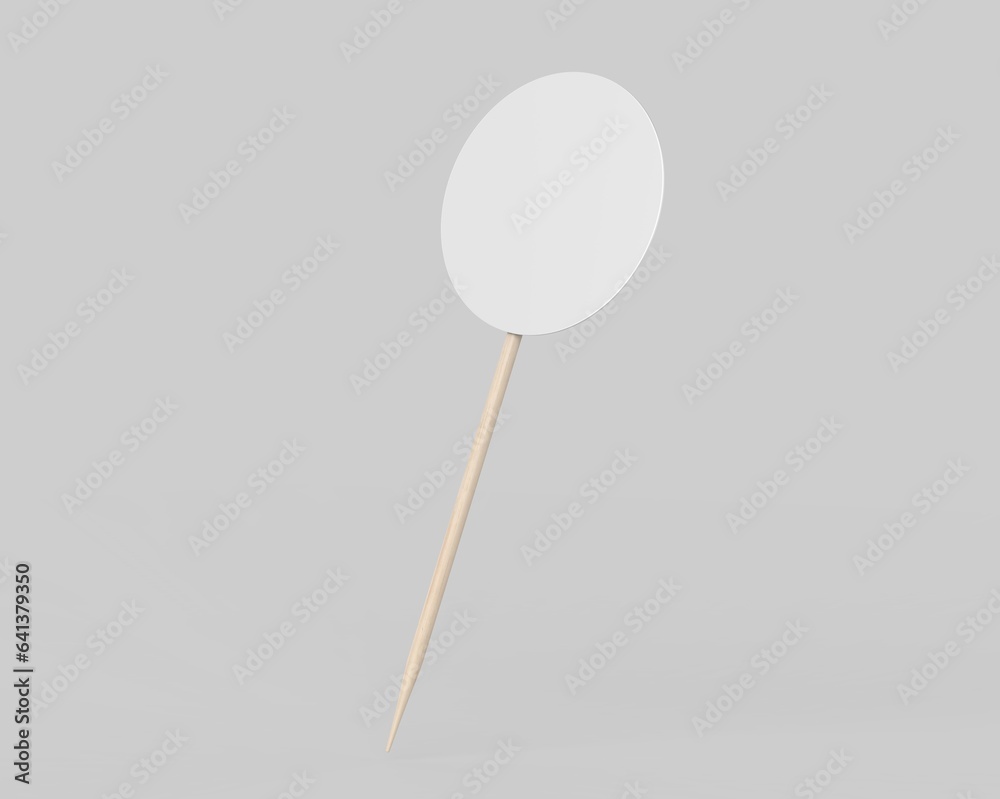 Round flag on wooden toothpick. Round paper topper for cake or other food, 3d illustration. Round flag on wooden toothpick. Round paper topper for cake or other food, 3d illustration.