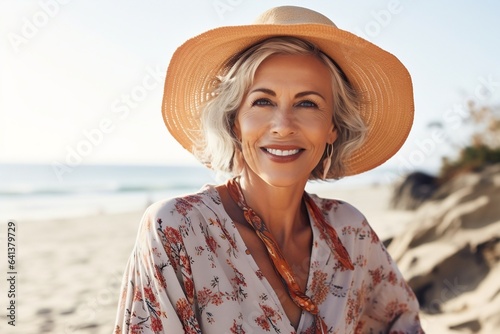 Smiling senior woman on a beach photo