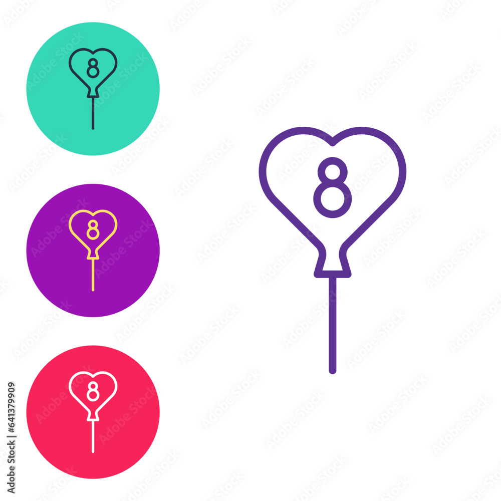 Set line Balloons with 8 March icon isolated on white background. Set icons colorful. Vector Set line Balloons with 8 March icon isolated on white background. Set icons colorful. Vector