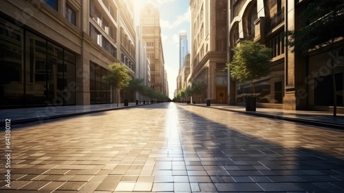 Image of empty road of a modern city with skyscrapers.