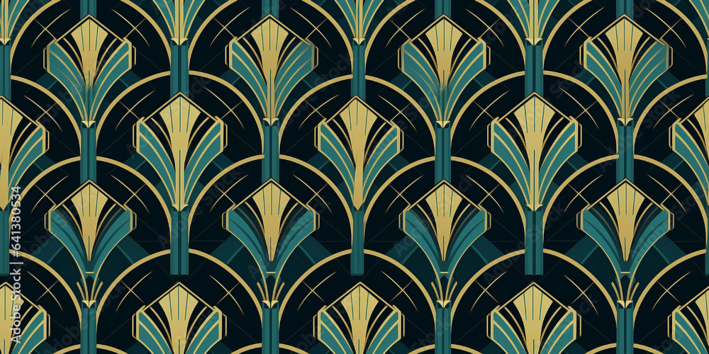 custom made wallpaper toronto digitalSeamless art deco turquoise green and gold pattern. Mosaic for wallpaper in contemporary vintage style with bright and striking colors for the background. Tile ornament fabric backdrop.