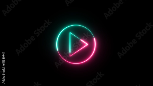Start button. black background with glowing play button. Press to play. Neon glowing play button.