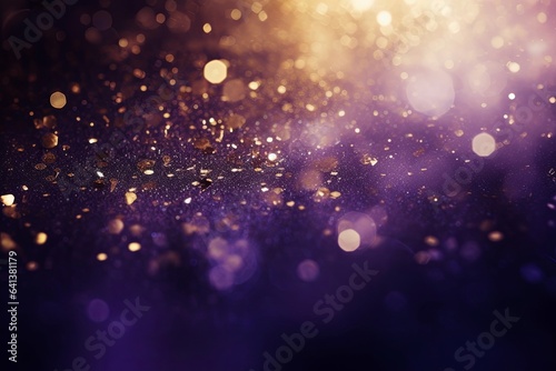 purple, gold and black glitter vintage lights background. defocused, Generative AI