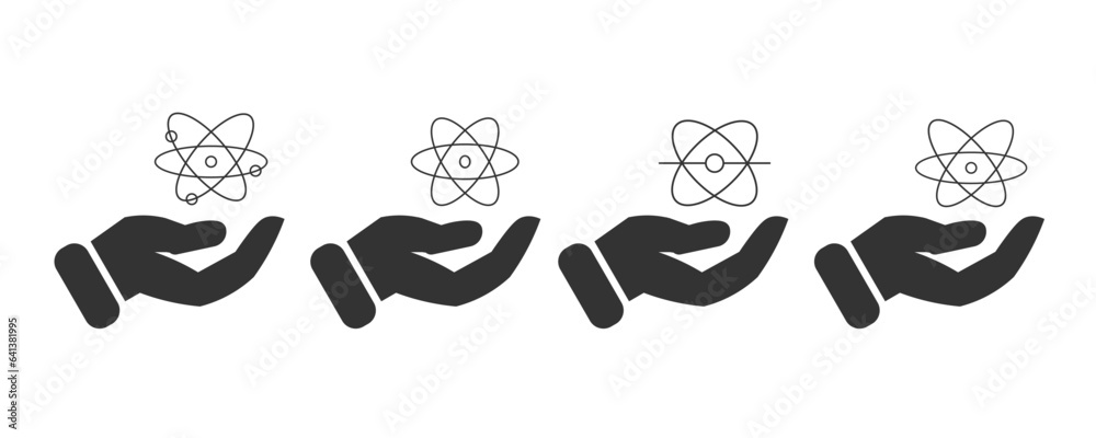 Atom in palm icon. Science symbol element set vector ilustration. Atom in palm icon. Science symbol element set vector ilustration.