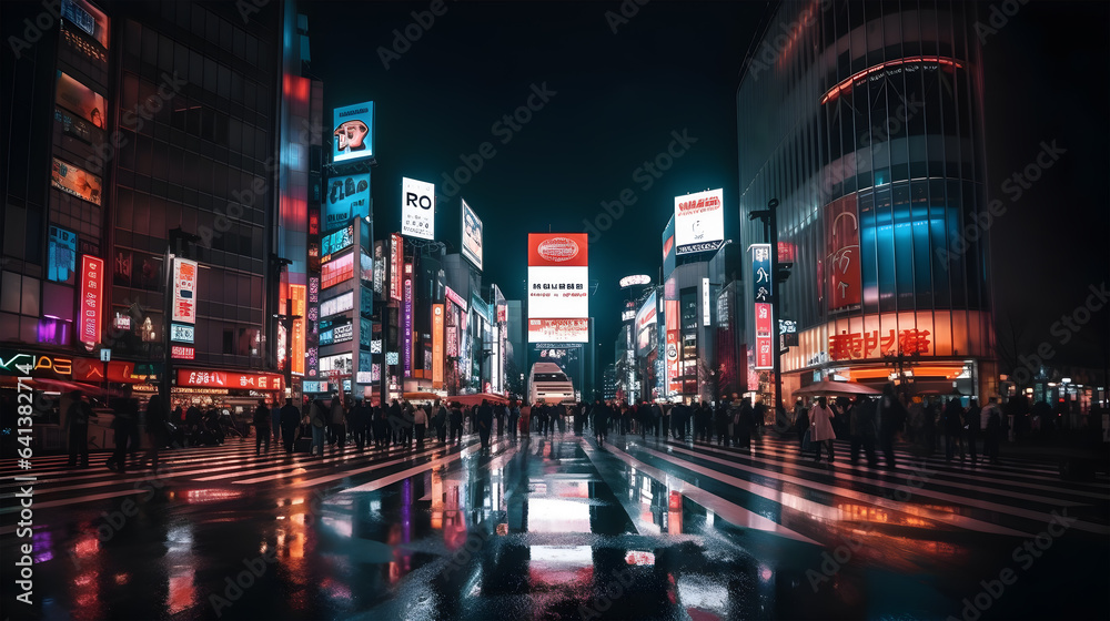 Rainy night at Tokyo city, Generative AI illustrations