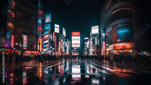 Rainy night at Tokyo city, Generative AI illustrations