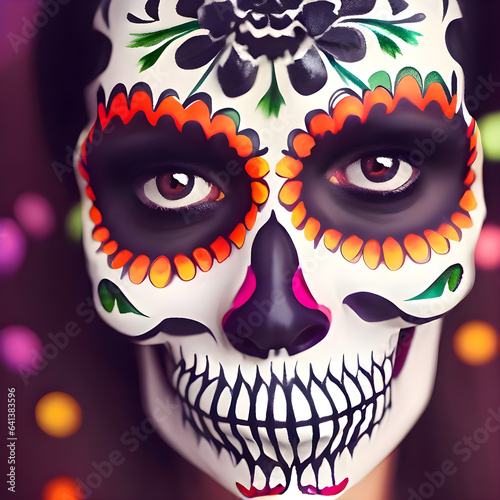 Portret of a woman made up for Day of the Dead. 