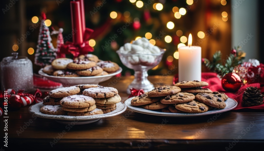 Photo of a table with cookies and a lit candle