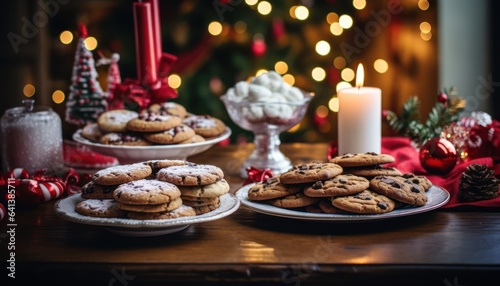 Photo of a table with cookies and a lit candle