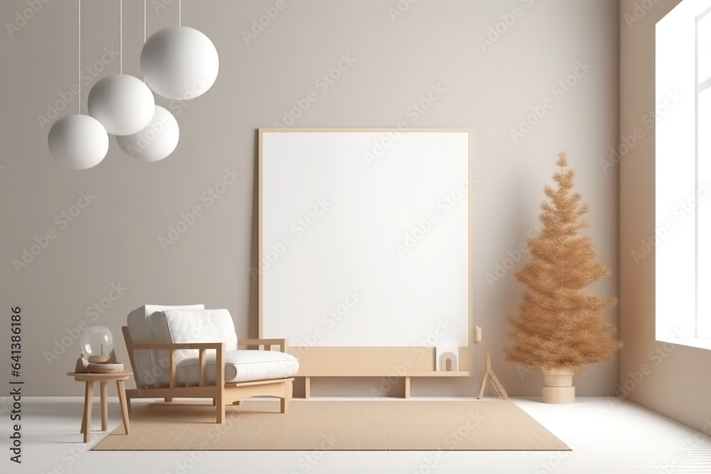 Print mockup in Loft apartment with Christmas tree Print mockup in Loft apartment with Christmas tree
