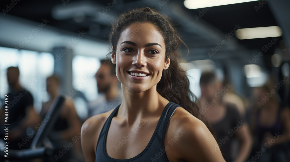 Fototapeta premium Portrait of a young athletic woman in a gym