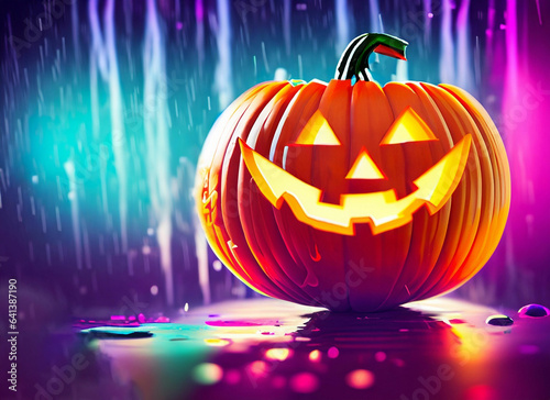 Halloween pumpkin background with colorful rain