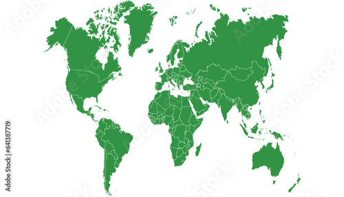 World map. Silhouette map. Green modern vector map 