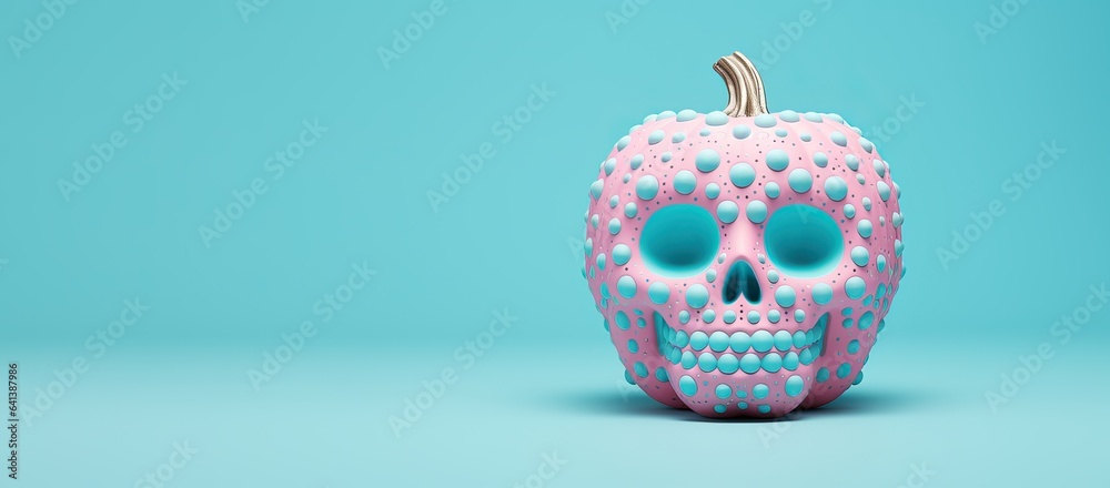 Obraz premium Pumpkin with skull pattern. Halloween concept.with copy space.