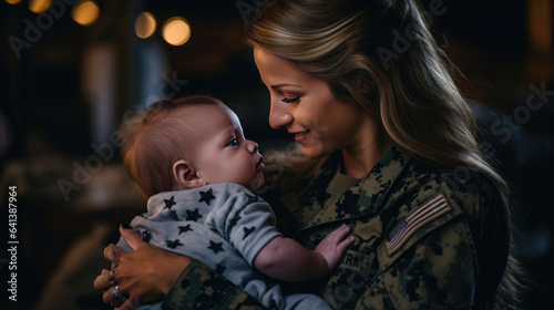 Military woman reunited with her child photo