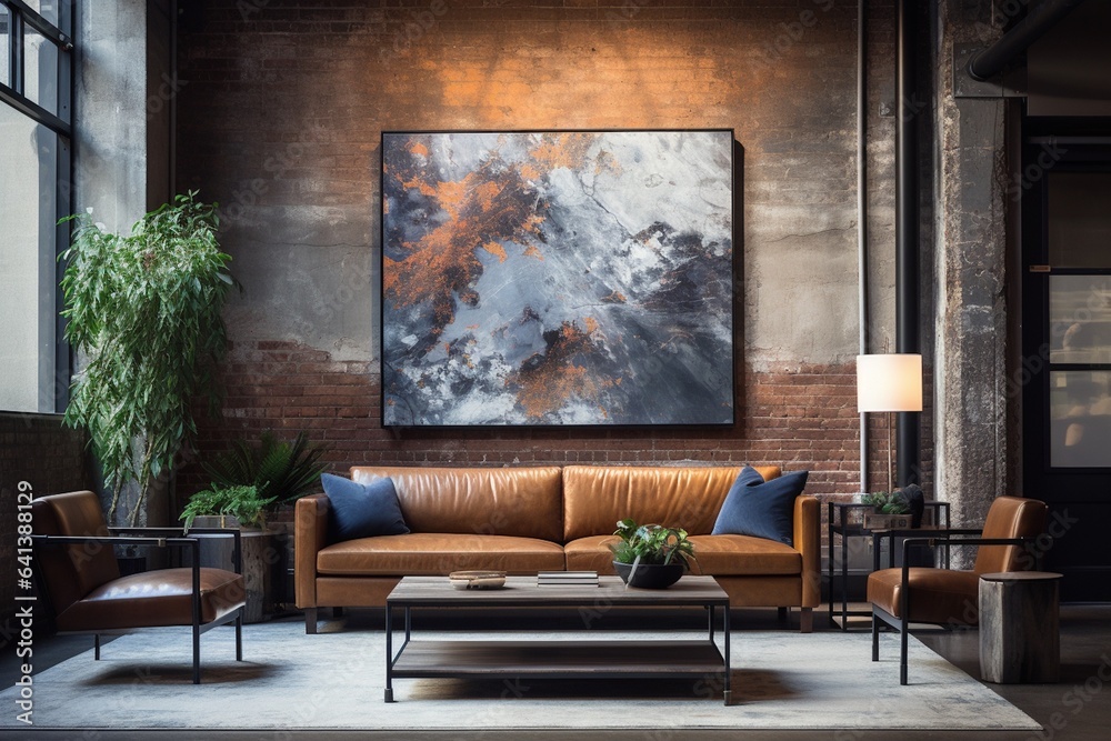 Industrial-Chic Interior, Exposed Brick and Artistic Flair Created with Generative AI