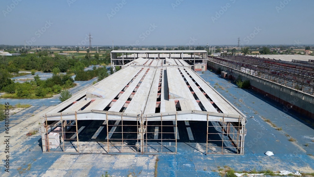 The former Fibronit factory is an abandoned industrial site where the production of products containing asbestos was carried out - asbestos factory remediated environmental remediation